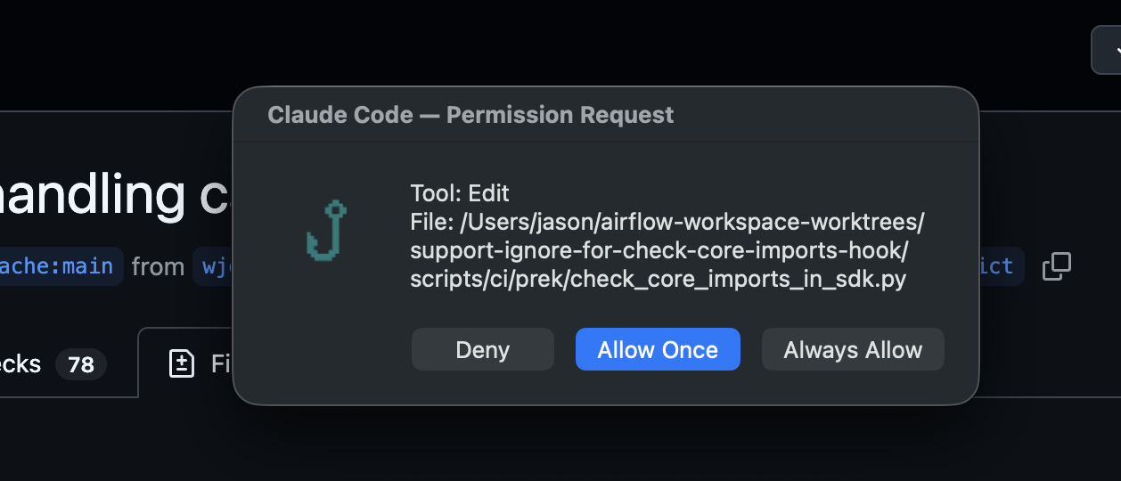 Claude Code permission request shown as a macOS dialog