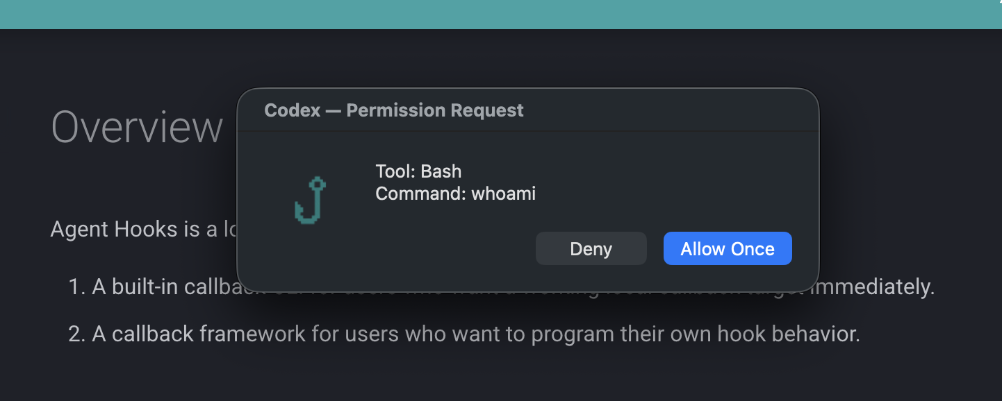 Codex permission request shown as a macOS dialog